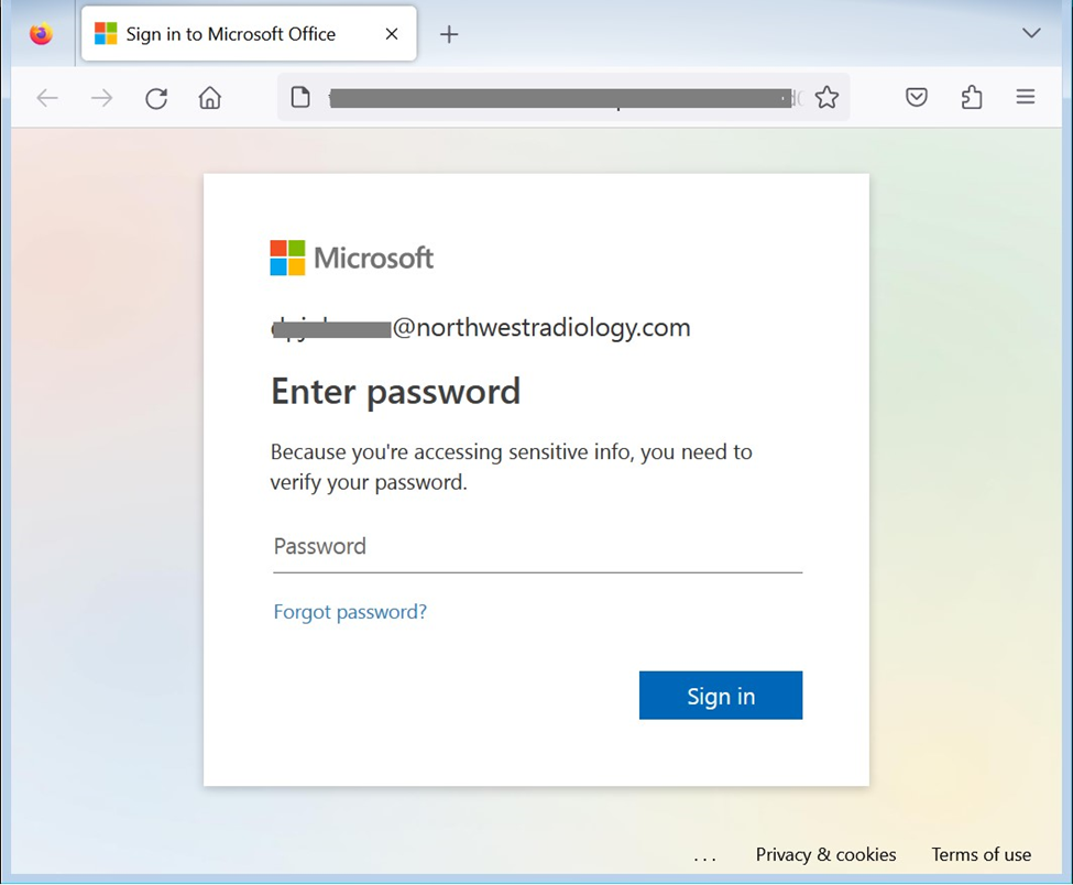 Fake Microsoft Office Account login page 